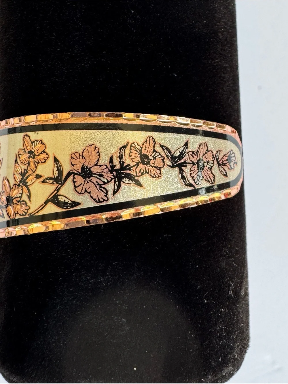 Copper Reflections Etched Kitty Cat Flower Cuff Bracelet